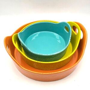 CHEFS 3-Piece Round Stoneware Set  Blue Yellow Orange 1.2 qt-2.5 qt-3.5 qt.